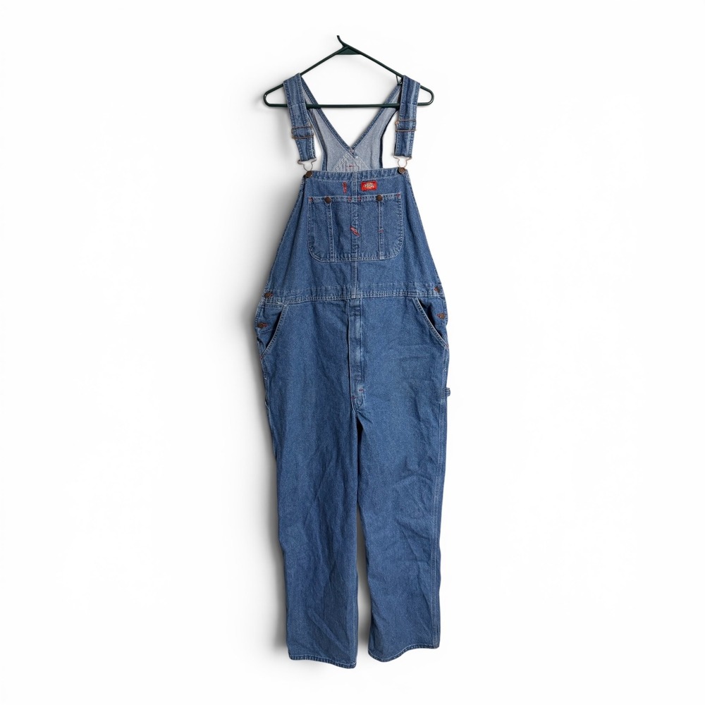 Dickies Mens‎ Denim Bib Overalls Medium Wash Carpenter Workwear 40x32 W816ABA